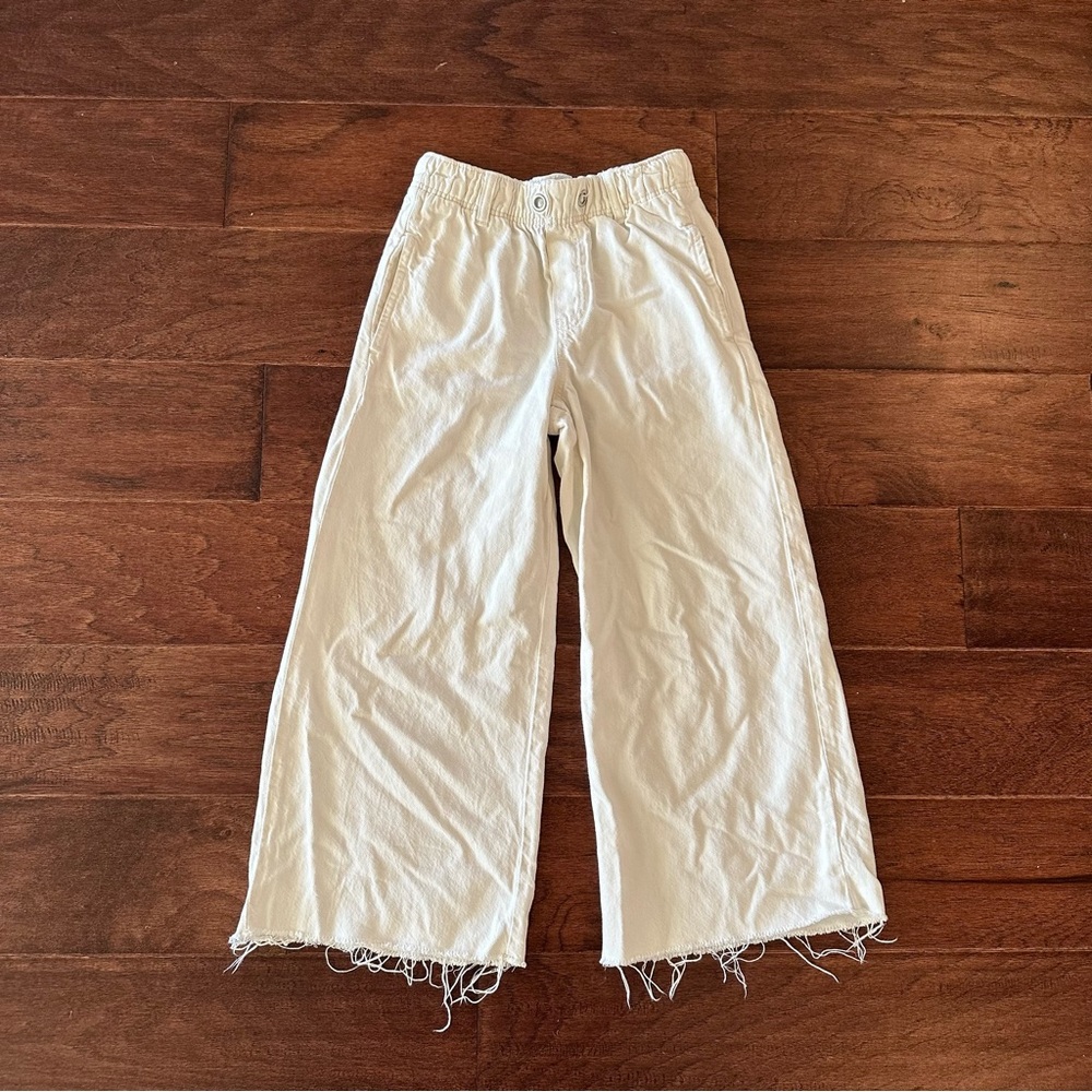 Zara Kids Off-White Cropped Wide Leg Frayed Jeans